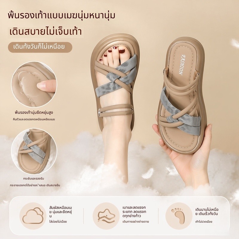 2026 ฤดูร้อนสไตล์ใหม่หนาSoled เวอร์ชั่นเกาหลีรองเท้าแตะผู้หญิงออกนอกบ้านแฟชั่นAll-Match Anti-Slipนุ่มสบายยืดหยุ่น