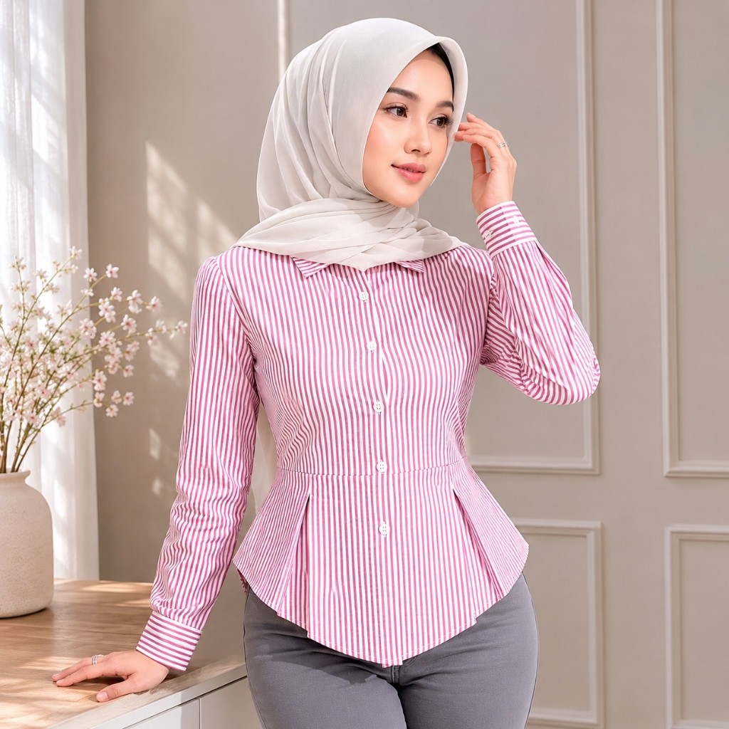 KEMEJA Tq88indonesia เสื้อเชิ้ตแขนยาวผู้หญิง / ALPHA TOP Stripe อินเทรนด์