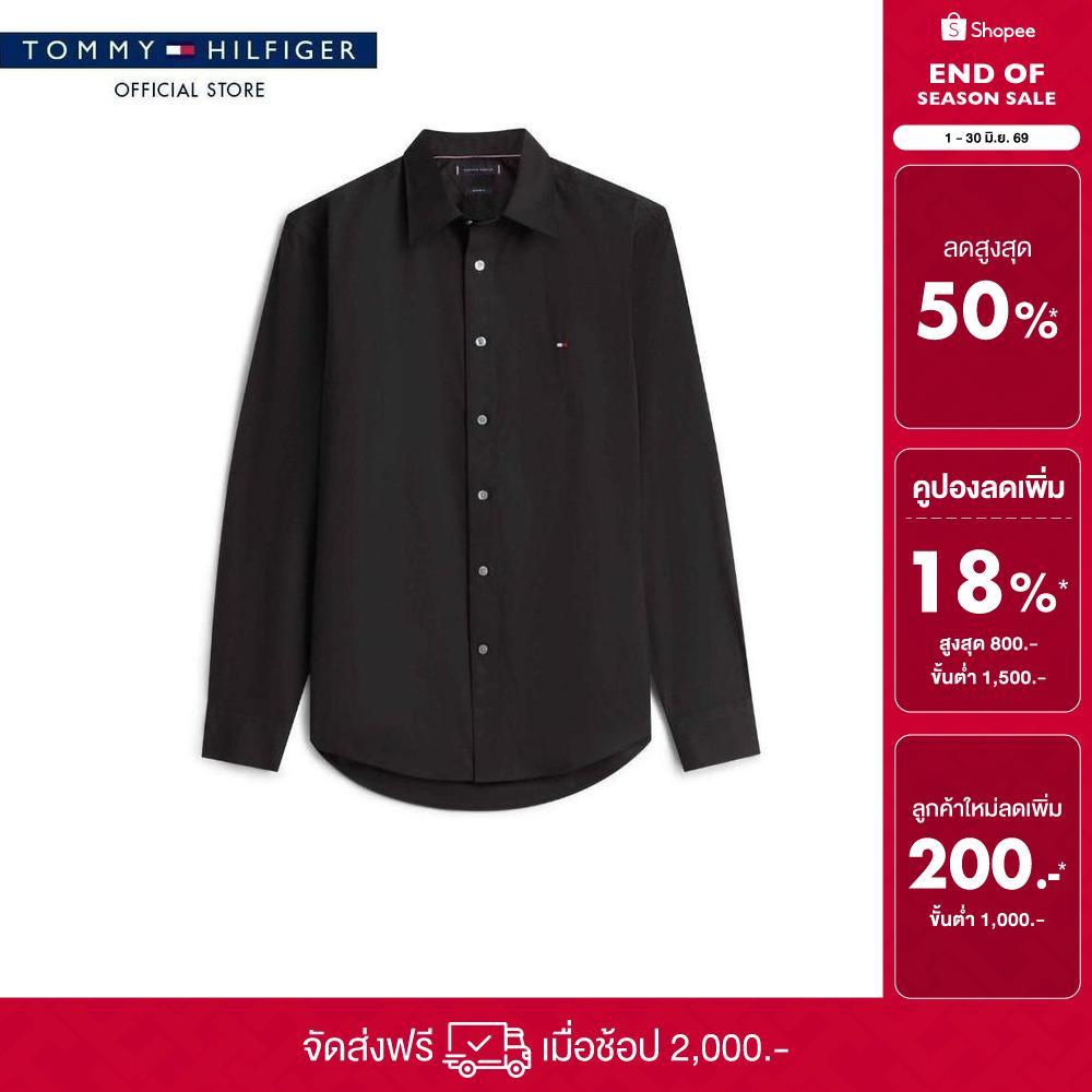 Tommy Hilfiger เสื้อเชิ๊ต ผู้ชาย รุ่น MW0MW41744 BDS - สีดำ ทรง Regular