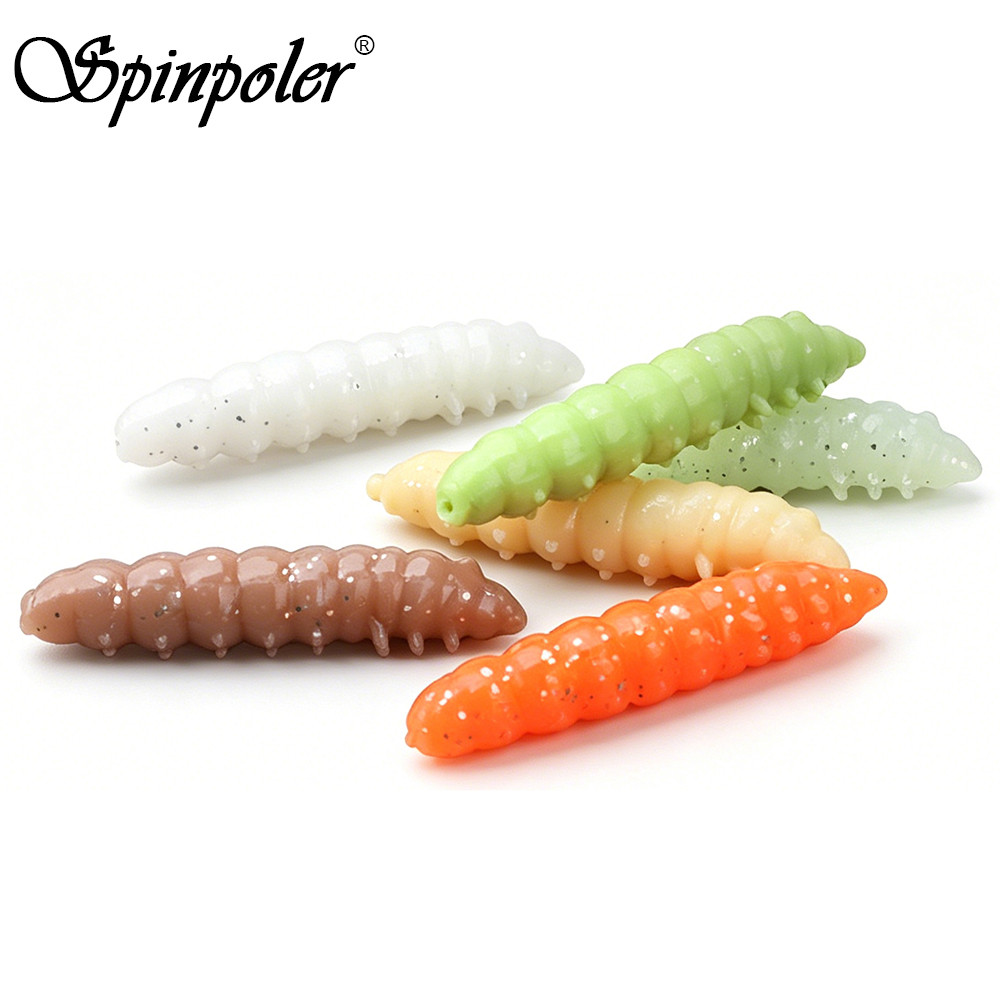 Spinpoler จําลองเหยื่อตกปลาอ่อน 12 ชิ้นลอย Maggot 1.12g UV Luminous Worm Lure สําหรับ River Lake Ang