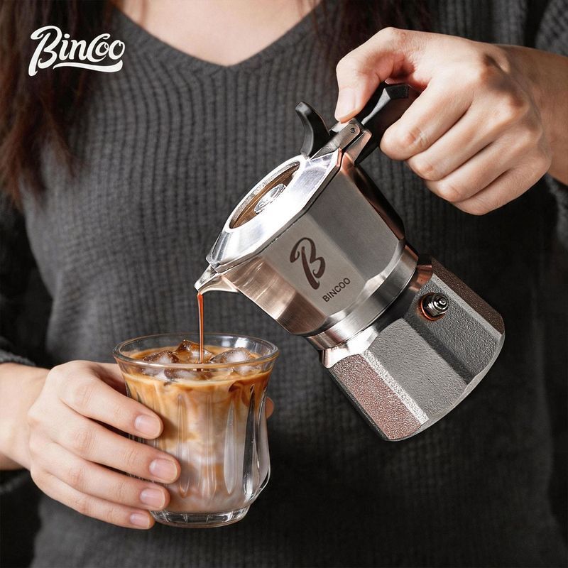 [Bincoo] Three-Valve 316 Moka Pot ในครัวเรือนเตาเครื่องปั้นดินเผาไฟฟ้าขนาดเล็กทําเครื่องชงกาแฟชุดเอส