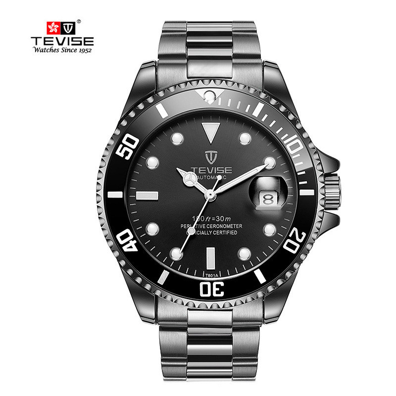 นาฬิกา tevise Mechanical Watch Water Ghost Live ธุรกิจนาฬิกาผู้ชายเกาหลีรุ่นกันน้ํานาฬิกาผู้ชาย