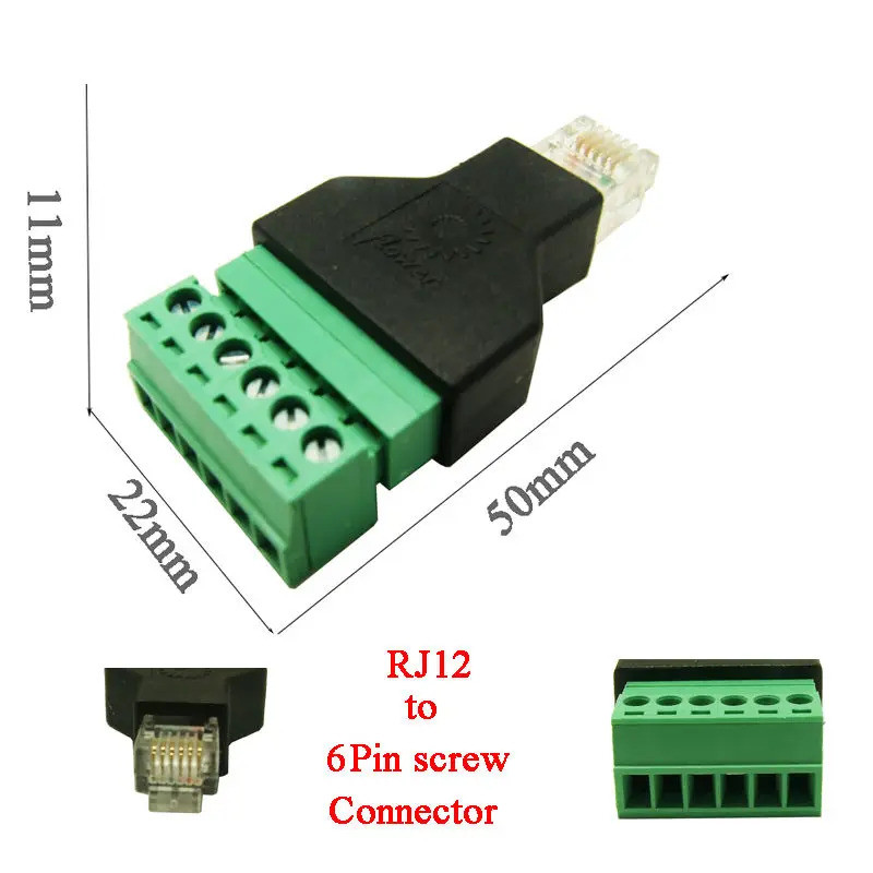 1pcs RJ12 ถึงสกรู Terminal Adaptor RJ12 ชาย 6Pin connector RJ11 splitter สําหรับกล้องวงจรปิด DVR กล้