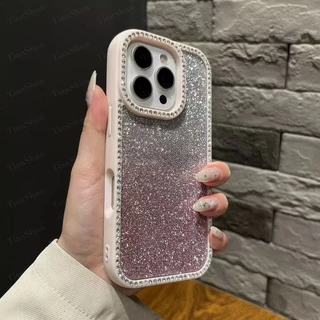 Sparkle Gradual เปลี่ยนเพชร Jewelled โทรศัพท์สําหรับ IPhone 11 12 13 14 15 16 17 Pro Max Air Plus กันกระแทก Glitter กันชนใสกลับกรณีฝาครอบ