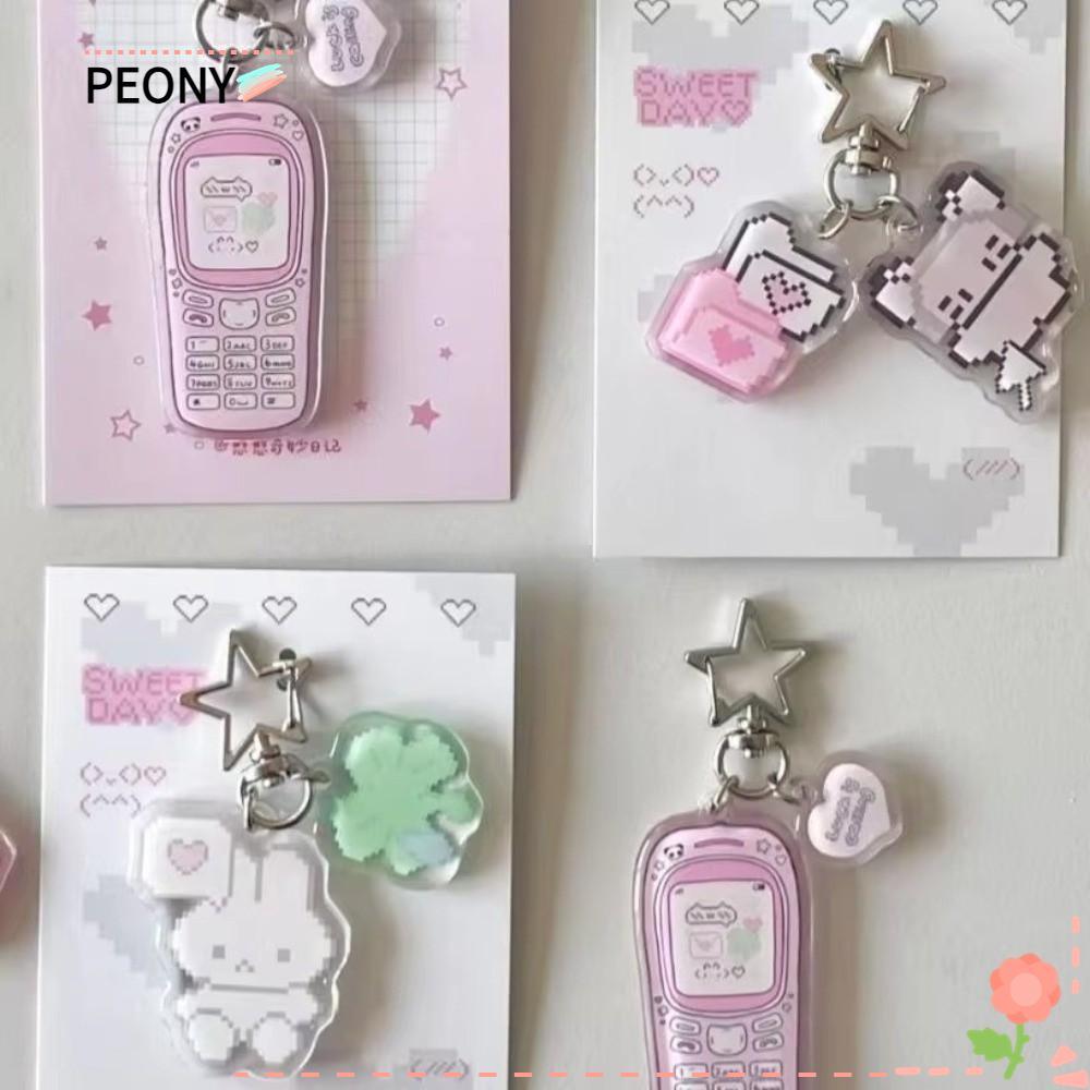 PEONYPAVILION จี้ห้อยกระเป๋าตกแต่ง, พวงกุญแจอนิเมะป้องกันการสูญหายของกระต่าย, แฟนอนิเมะ Pixel Aesthetic Bag Accessories For Girls