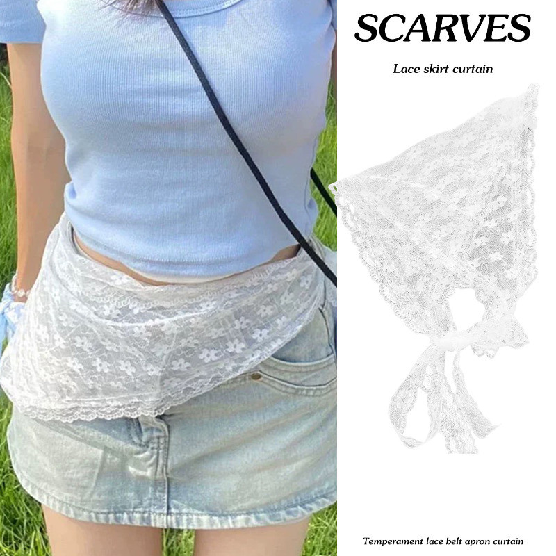 ผ้าคลุมศีรษะลูกไม้สามเหลี่ยมสีขาวผู้หญิง 1/2 ชิ้น, ผ้าพันคอระบายอากาศอเนกประสงค์สําหรับฤดูใบไม้ผลิและฤดูร้อน, ใช้งานได้หลายแบบทั้งเข็มขัด ผ้าม่าน หรือผ้ากันเปื้อน