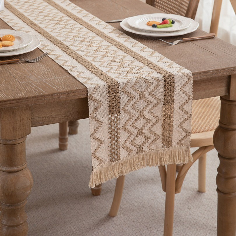 4/6/8/10 Seaters Boho Table Runner Natual Woven Color Cotton Linen Table Runner for Home Decor,Farmh