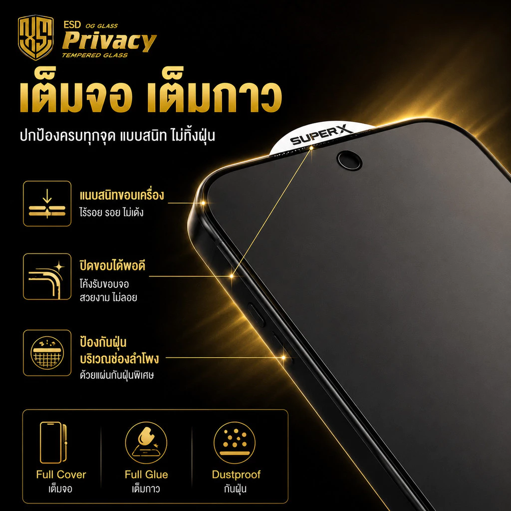 ฟิล์มกระจก เต็มจอ สำหรับiPhone กันมองกันเสือก iPhone15 15PRO 14pro 14promax 12 Pro Max 6/6S Plus/6 7 8 Plus X XR XS Max thumbnail 4