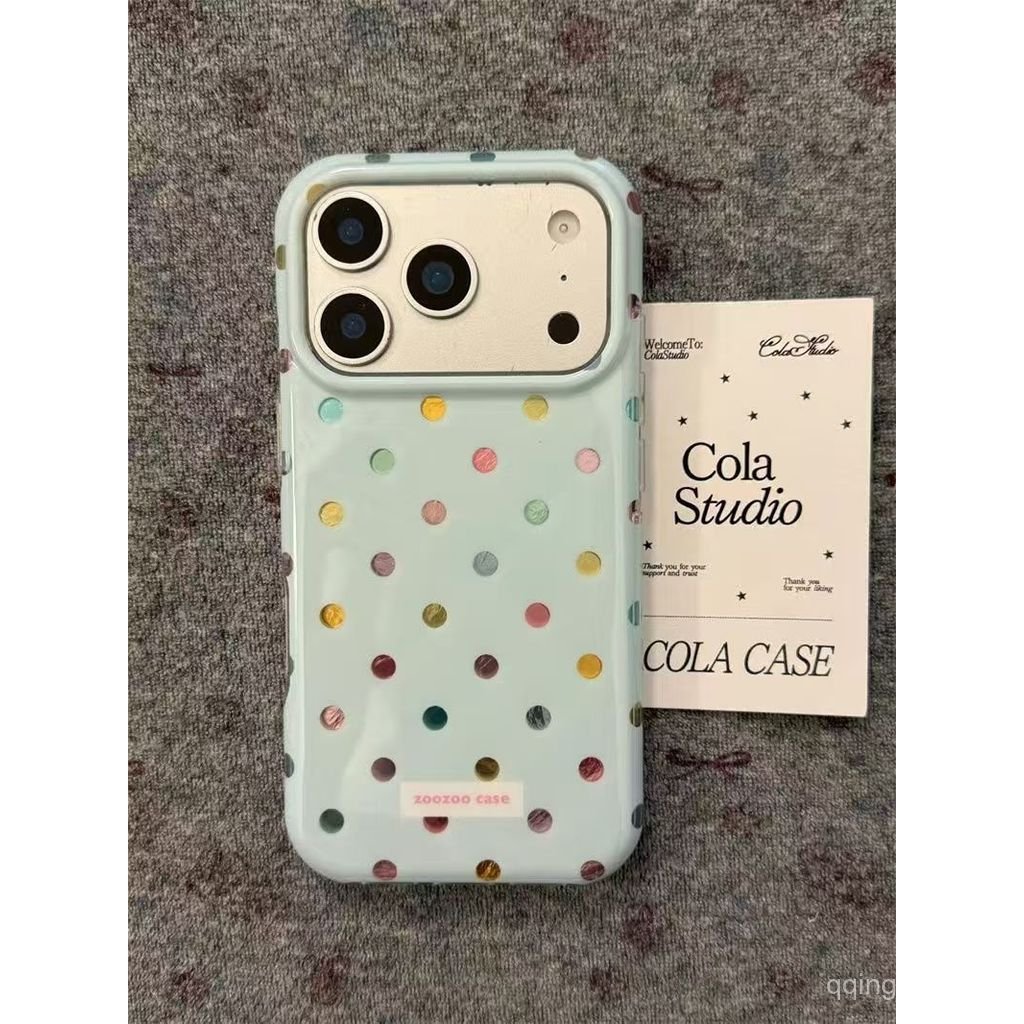 เคสโทรศัพท์โทรศัพท์ เหมาะสําหรับ iPhone Gilt Blue พื้นหลังสี Polka Dot เหมาะสําหรับ iPhone17promax เคสโทรศัพท์ 16pro 15/14/13/12 เคสป้องกัน