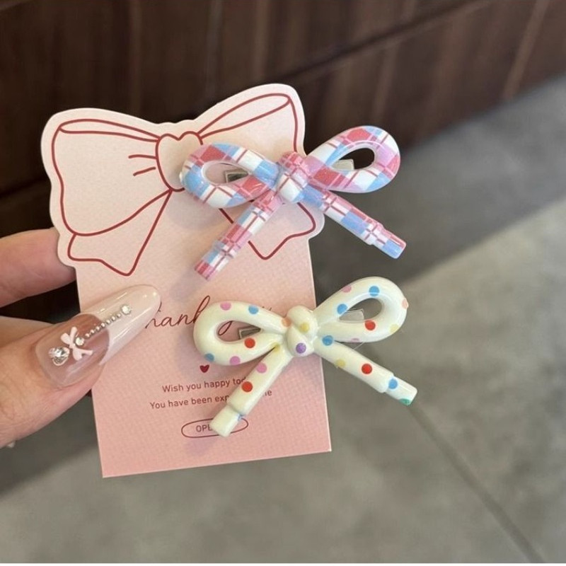 5 ชิ้นชุดกิ๊บติดผม Influencer Polka Dot คลิปลายสก๊อตหวานสดโบว์หญิงด้านข้าง Bangs Duckbill คลิป