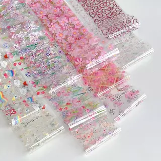 DSTH 10 ม้วนเล็บฟอยล์ชุดดอกไม้ Rose Transfer กระดาษผีเสื้อดอกไม้ Sliders สําหรับ DIY เล็บ Salon เครื่องมือตกแต่งบ้านร้อน