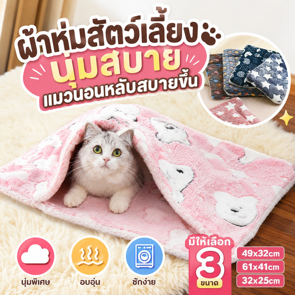 🐱COD🐕เบาะสัตว์เลี้ยง ผ้าห่มสัตว์เลี้ยง เสื่อแมว ผ้าห่มสุนัข อบอุ่นและสะดวกสบาย