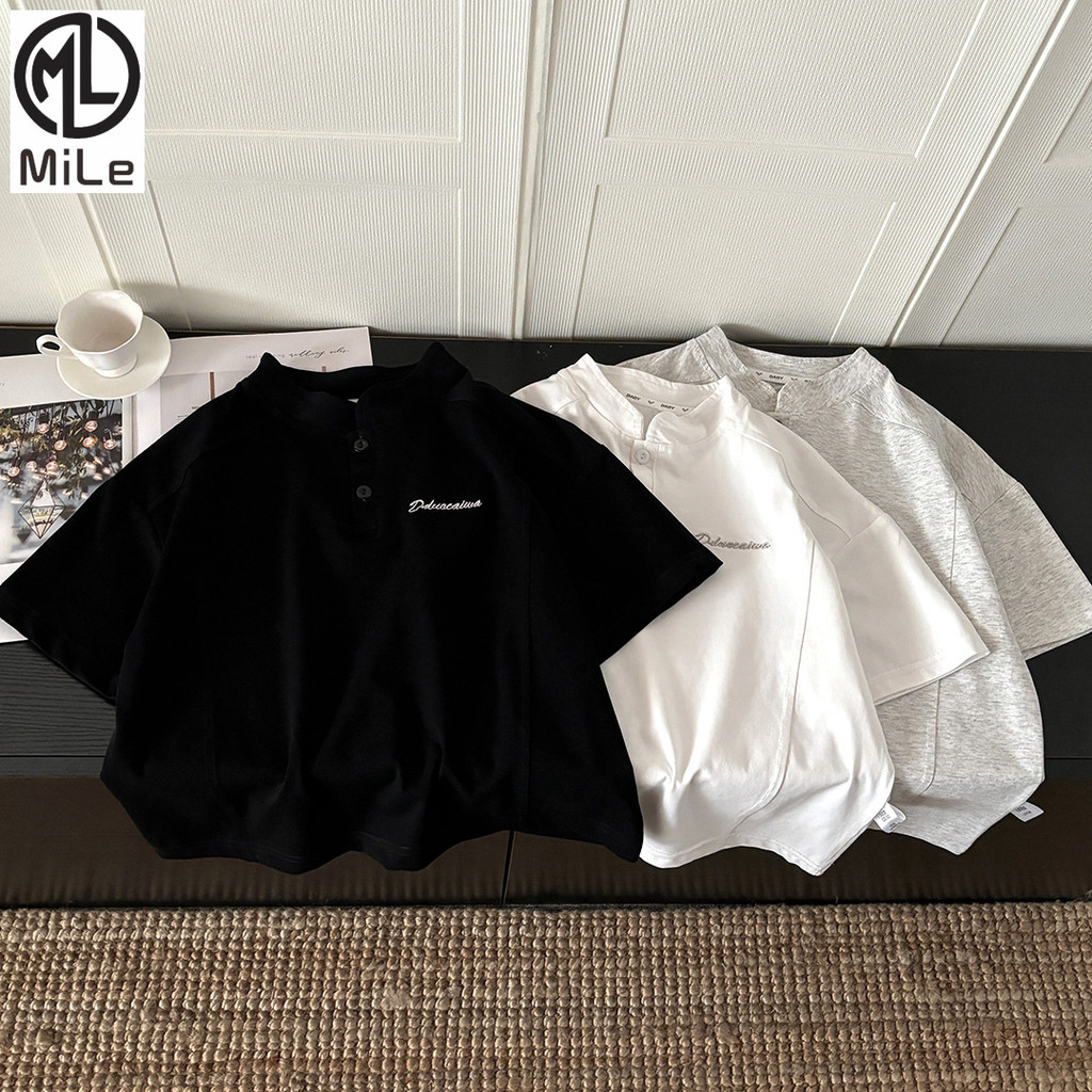 [ML] 80-170 ซม.เด็กฤดูร้อน Cool Cotton Stand-Up Collar POLO เสื้อเกาหลีรุ่นชายหญิงสบายๆปักกลางเด็กใหญ่เสื้อยืด