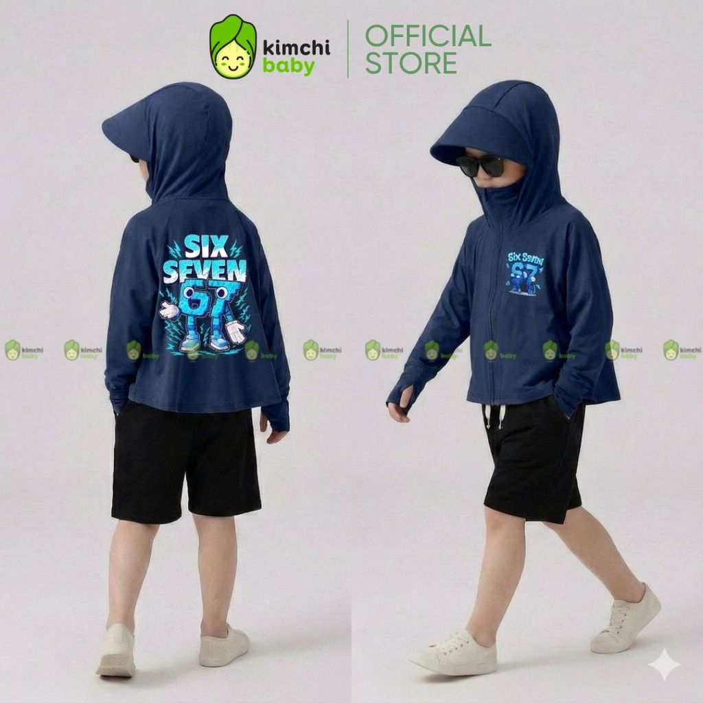 KIMCHIBABY เสื้อกันแดดสําหรับเด็กผู้ชายผ้าไอซ์คูลระดับพรีเมียมระบายอากาศป้องกันรังสียูวีหกเจ็ด 67 Br