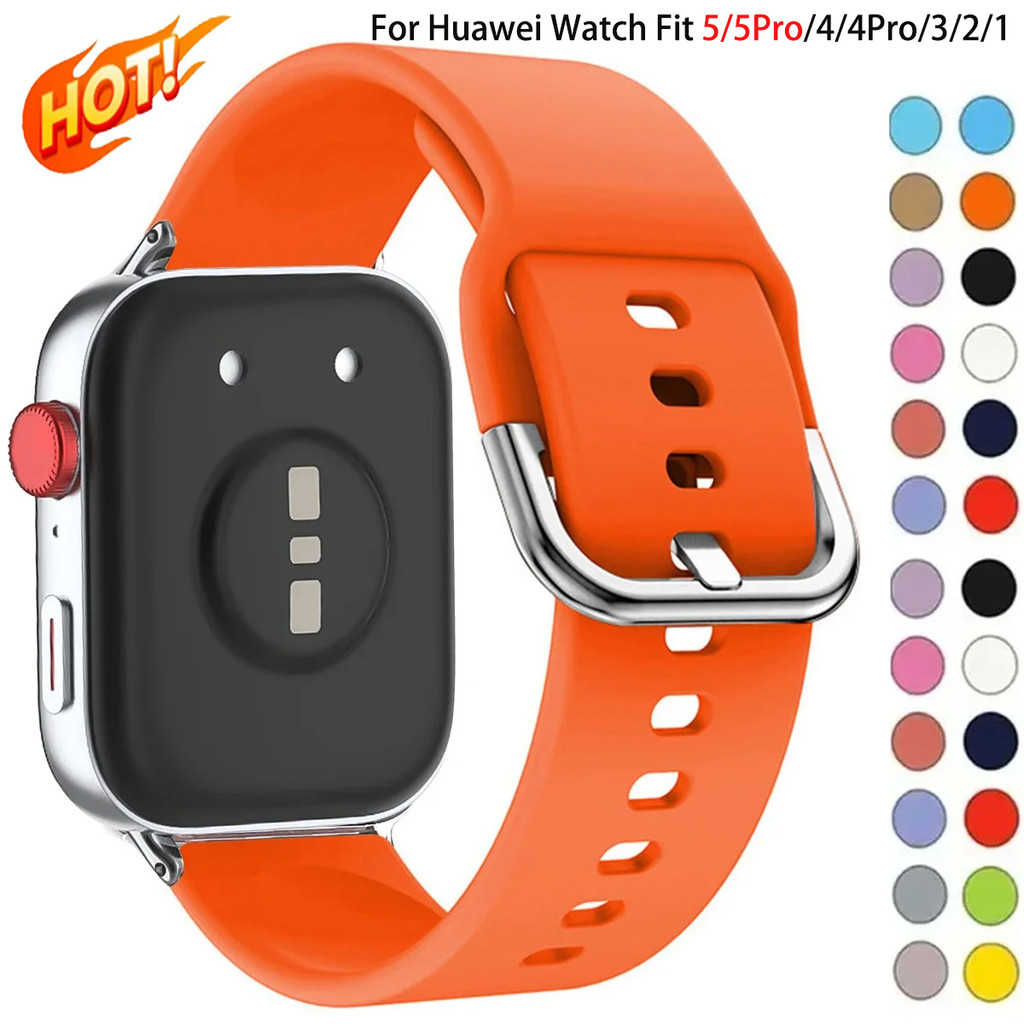 สายซิลิโคนสําหรับ Huawei Watch Fit 5 Pro/4 Pro สายหัวเข็มขัดโลหะสร้อยข้อมือกีฬาสําหรับ Fit 5 4 3 อุปกรณ์เสริม correa