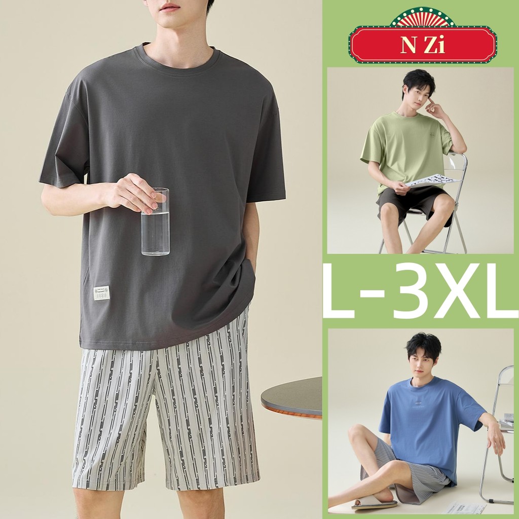 Plus ขนาดชุดนอนผู้ชายผ้าฝ้าย 100% ชุดฤดูร้อนแขนสั้นชุดนอน Man สไตล์เกาหลีธรรมดาหลวมสวมใส่ L-3XL