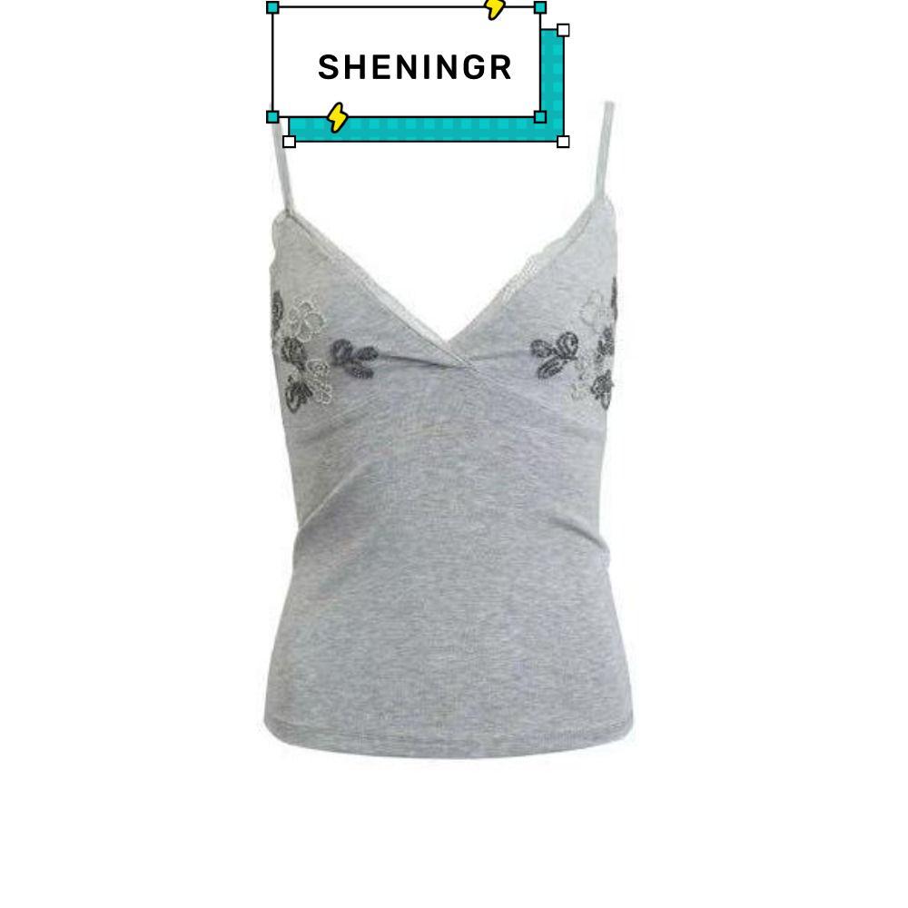 SHENING5R ลูกไม้ Camisole, Slim Fit แขนกุด V คอเสื้อกล้าม,ดอกไม้เย็บปักถักร้อยยืด Rhinestone ลูกไม้ด้านบนสําหรับสาวแฟชั่น