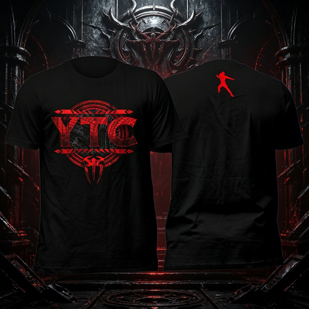 เสื้อยืดผ้าคอตตอน 100% พิมพ์ลายตัวอักษรแดง YTC สีดำ สไตล์สตรีทยอดนิยม สำหรับทุกเพศ S-5XL