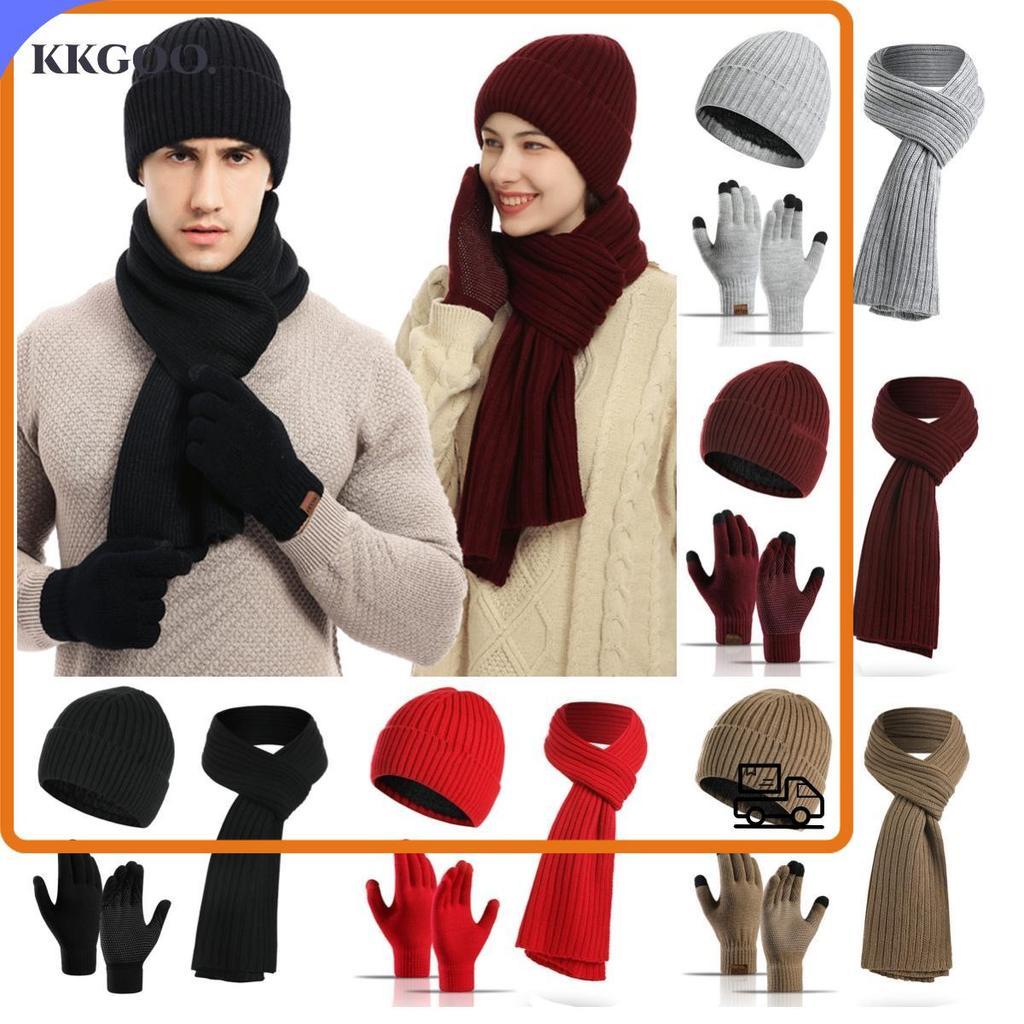 MPS KKGOO Beanies ผ้าพันคอถุงมือชุด,หนาขนแกะเรียงรายหมวกหมวก,แฟชั่นถัก Unisex ฤดูหนาวที่อบอุ่นยาวผ้า