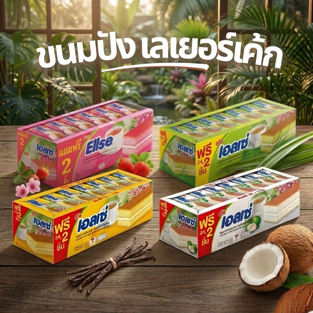 เอลเซ่ Ellse Layer Cake เค้กเลเยอร์สอดไส้ครีม ขนมเค้กนุ่ม หลากรสชาติ สำหรับกินเล่น ยกแพ็ค