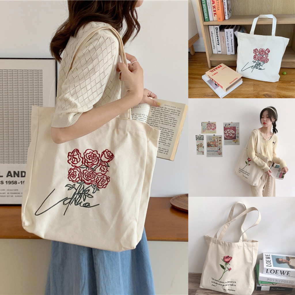 กระเป๋าผ้า R O S E พร้อมส่ง  (MN085) 38*34*10CM