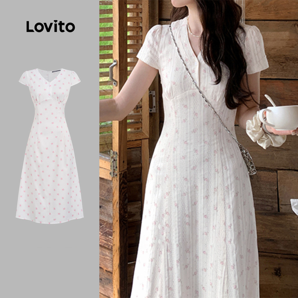 Lovito ชุดเดรสลำลองสำหรับวันสงกรานต์ ฤดูใบไม้ผลิ/ฤดูร้อน สีแอปริคอต สำหรับผู้หญิง LK3AD281