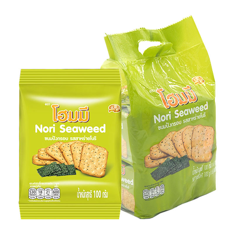 โฮมมี เเครกเกอร์ รสสาหร่ายโนริ 100 ก. x 6 (HOMEY Cracker Nori Seaweed 100 g x 6)
