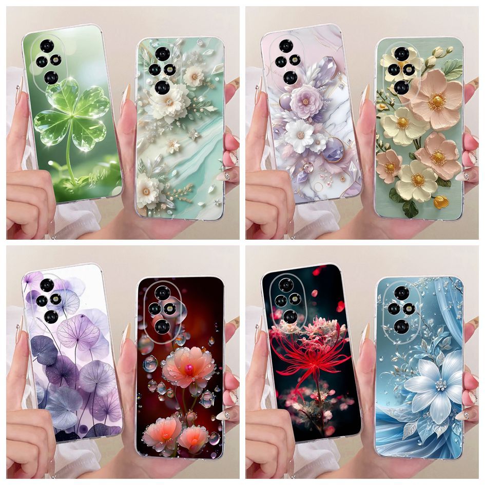 ปลอกใหม่สําหรับ Honor 200 ELI-NX9 / Honor 200 Pro ELP-NX9 ฝาครอบดอกไม้ที่สวยงาม Bowknot รูปแบบซิลิโค