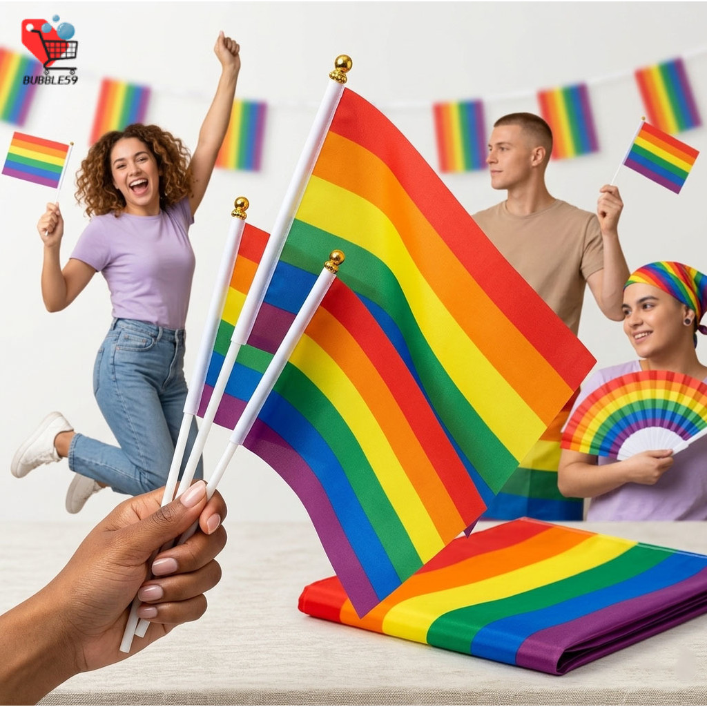 ธง หลากหลายทางเพศ LGBT flag ธงสีธงสายรุ้ง Rainbow flag ธงพร้อมก้าน Pride Month