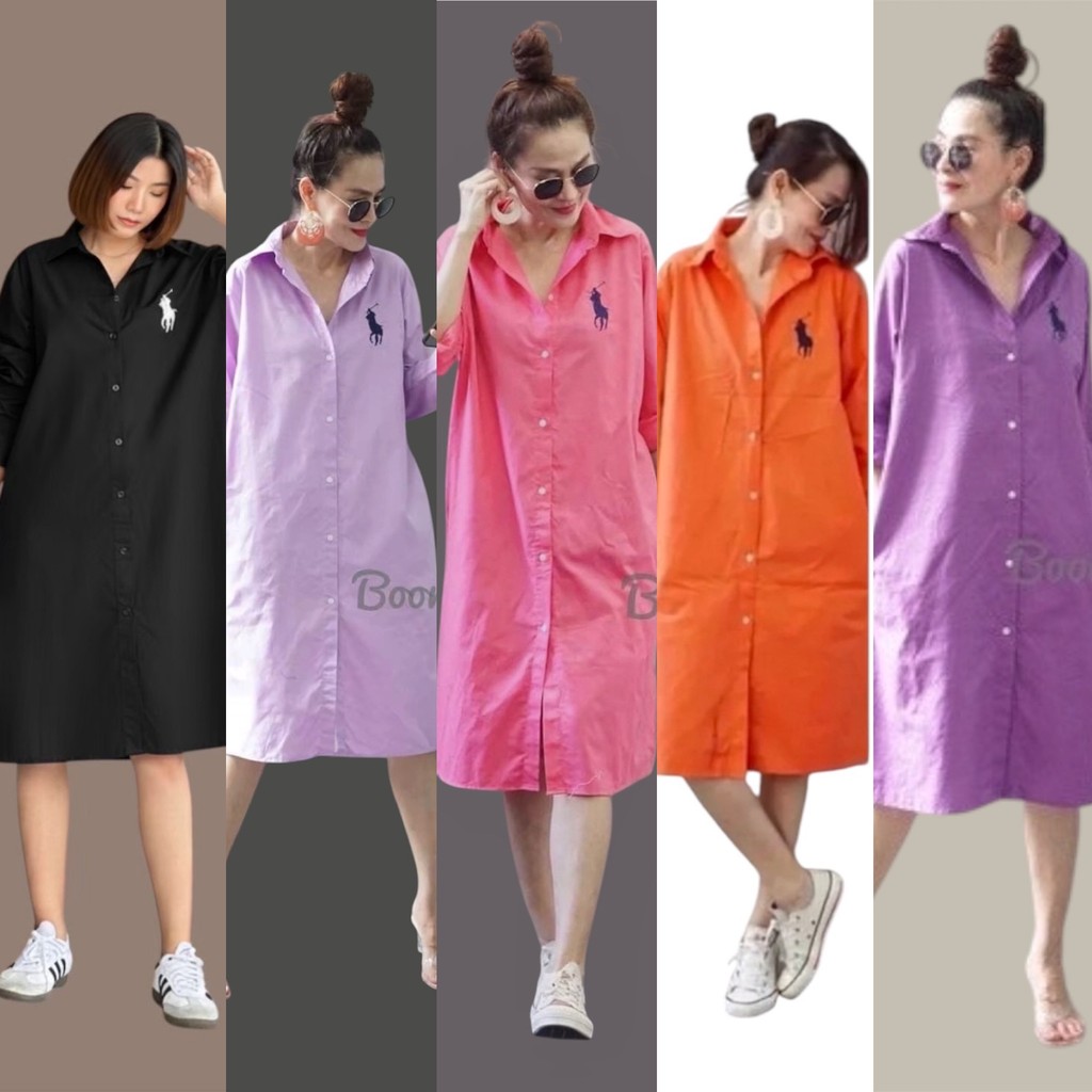 Dress Shirt เดรสเชิ้ตคอปก แขนยาว มีกระเป๋าล้วงข้าง เนื้อผ้าคอตต้อนผสมค่ะ ใส่สบาย