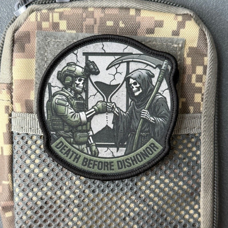 Death Before Dishonor Tactical Skull & Reaper Patch พิมพ์ป้าย Hook & Loop กระเป๋าเป้สะพายหลังเสื้อผ้าสติกเกอร์