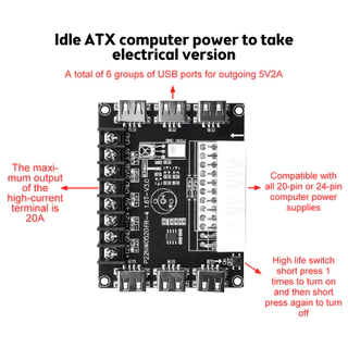 บอร์ดแปลงไฟ ATX 20/24Pin เอาต์พุต 5 ระดับ USB 6 ช่อง ขั้ว 20A พร้อมกล่อง