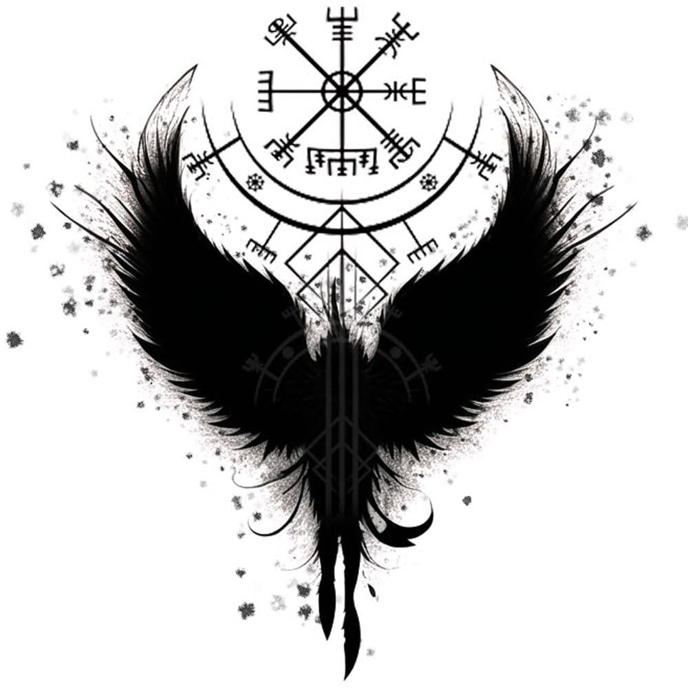 6 แผ่นสักชั่วคราว Helm of Awe Viking สัญลักษณ์ไวกิ้งรอยสักปลอม Nose Wing Tattoos คอหน้าอกสําหรับผู้ห