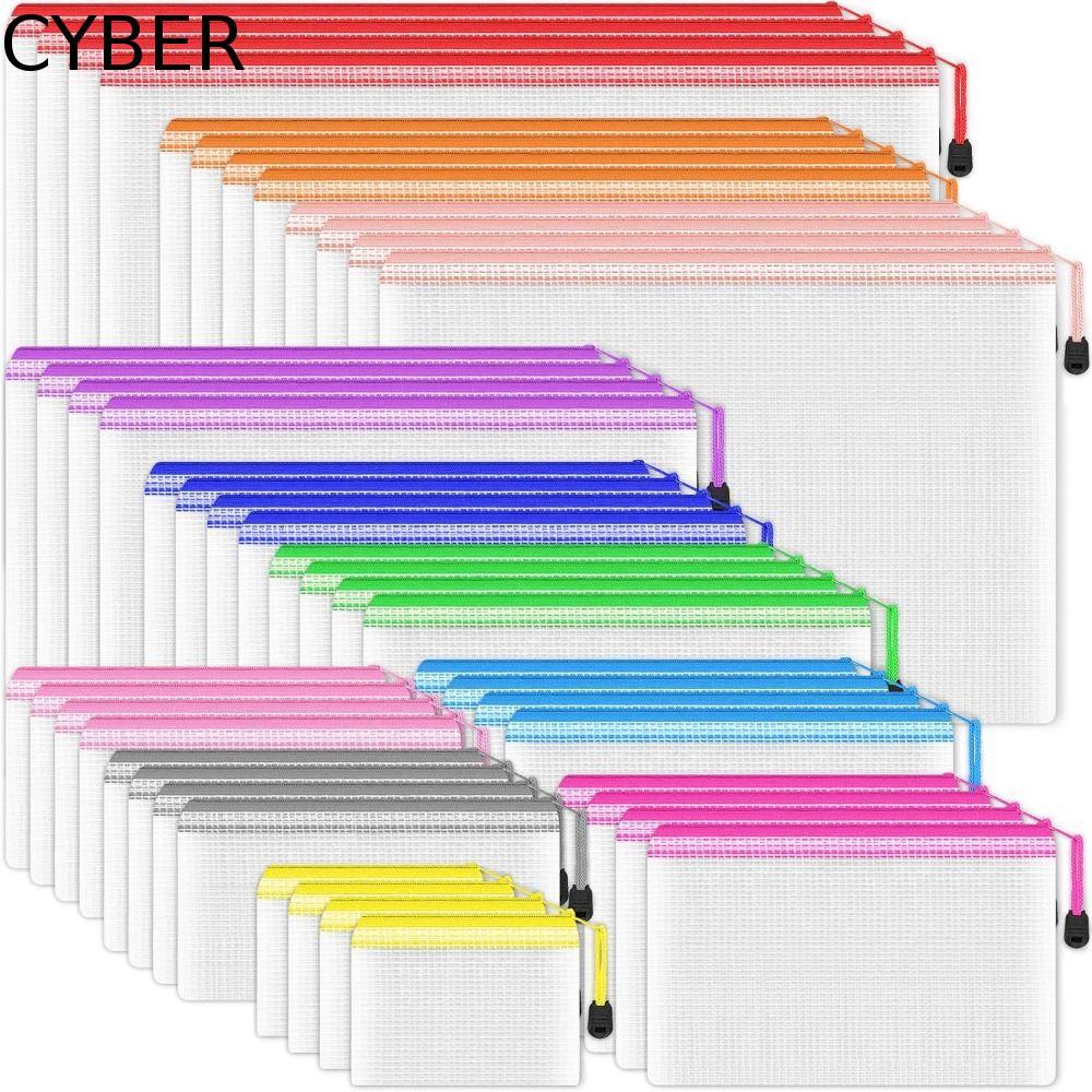 CYBER Mesh Zipper Pouch, Cosmetic Makeup Bags Paper Organizer File Folders Pouch, A3/A4/A5/A6 Large Capacity Plastic Document Organiser Document Folder Test Paper