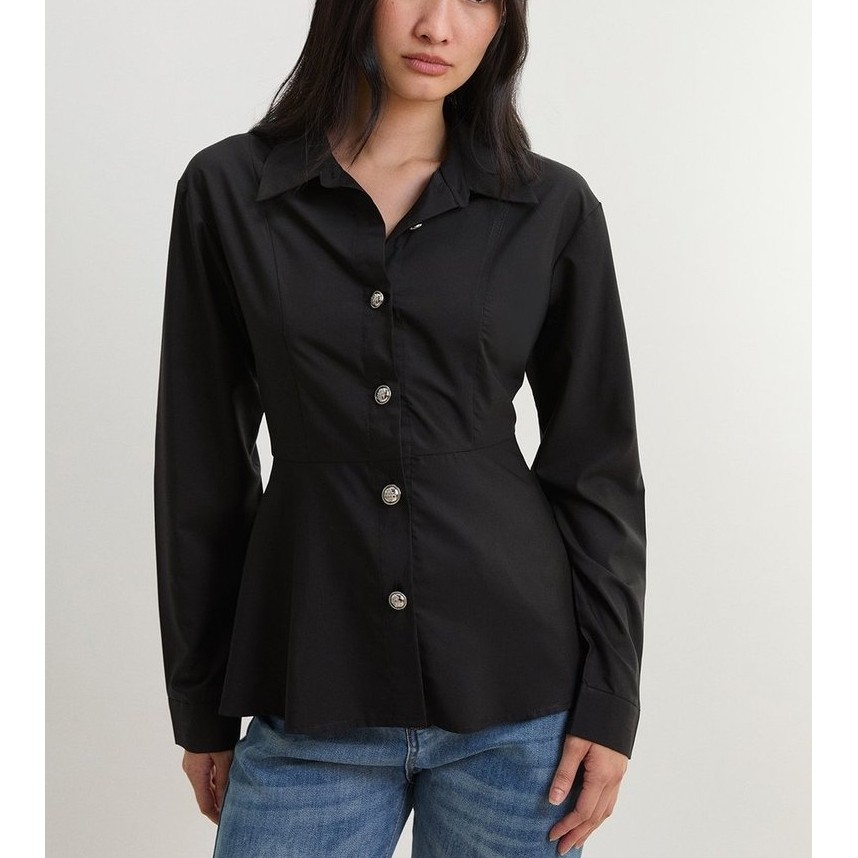 [Pomelo] เสื้อเชิ้ตแขนยาวเข้ารูปช่วงเอว / Peplum Shirt