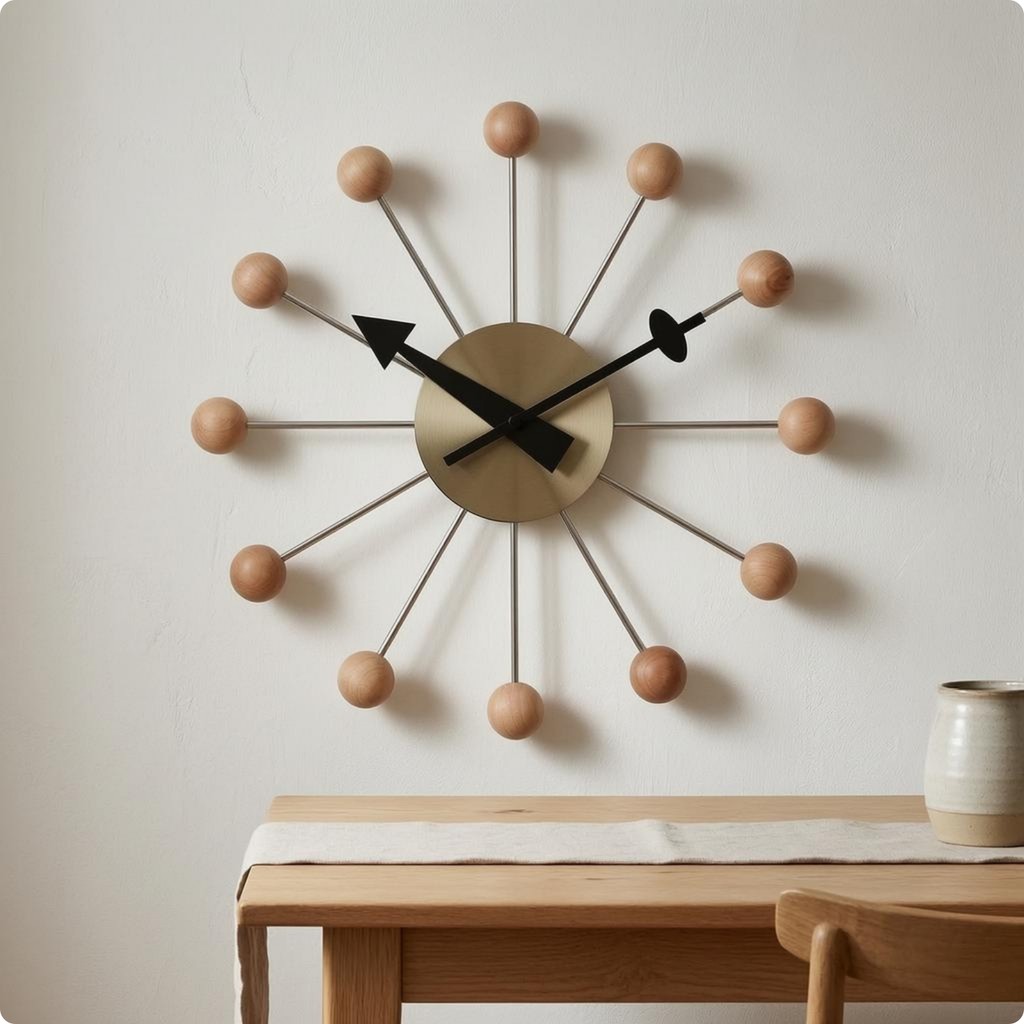 Wood Ball Wall Timepiece Shiny Sunburst Wall Timepiece