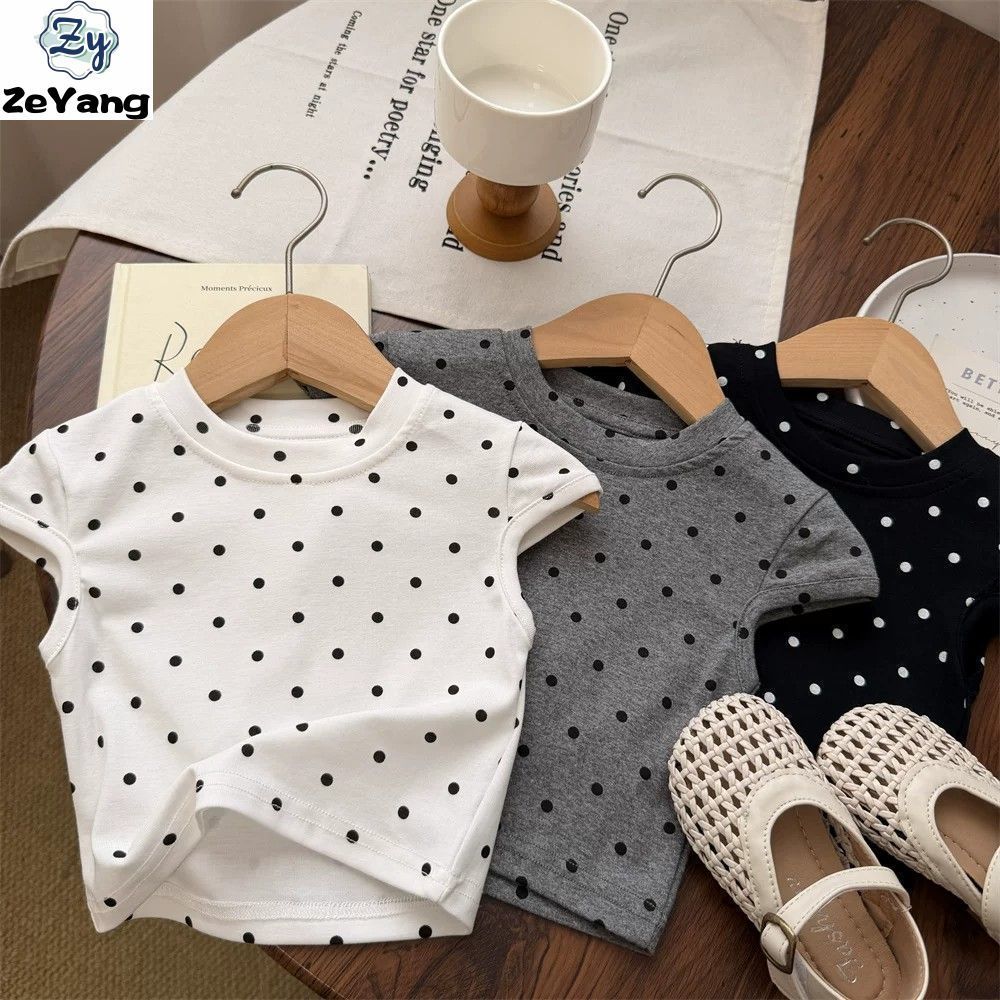 [ZY] 70-150 Ready Stock เสื้อยืดแขนสั้นลําลองสําหรับเด็กคอกลมลายจุดสั้น T หญิงทารก Slim-Fit Bottoming เสื้อทั้งหมด