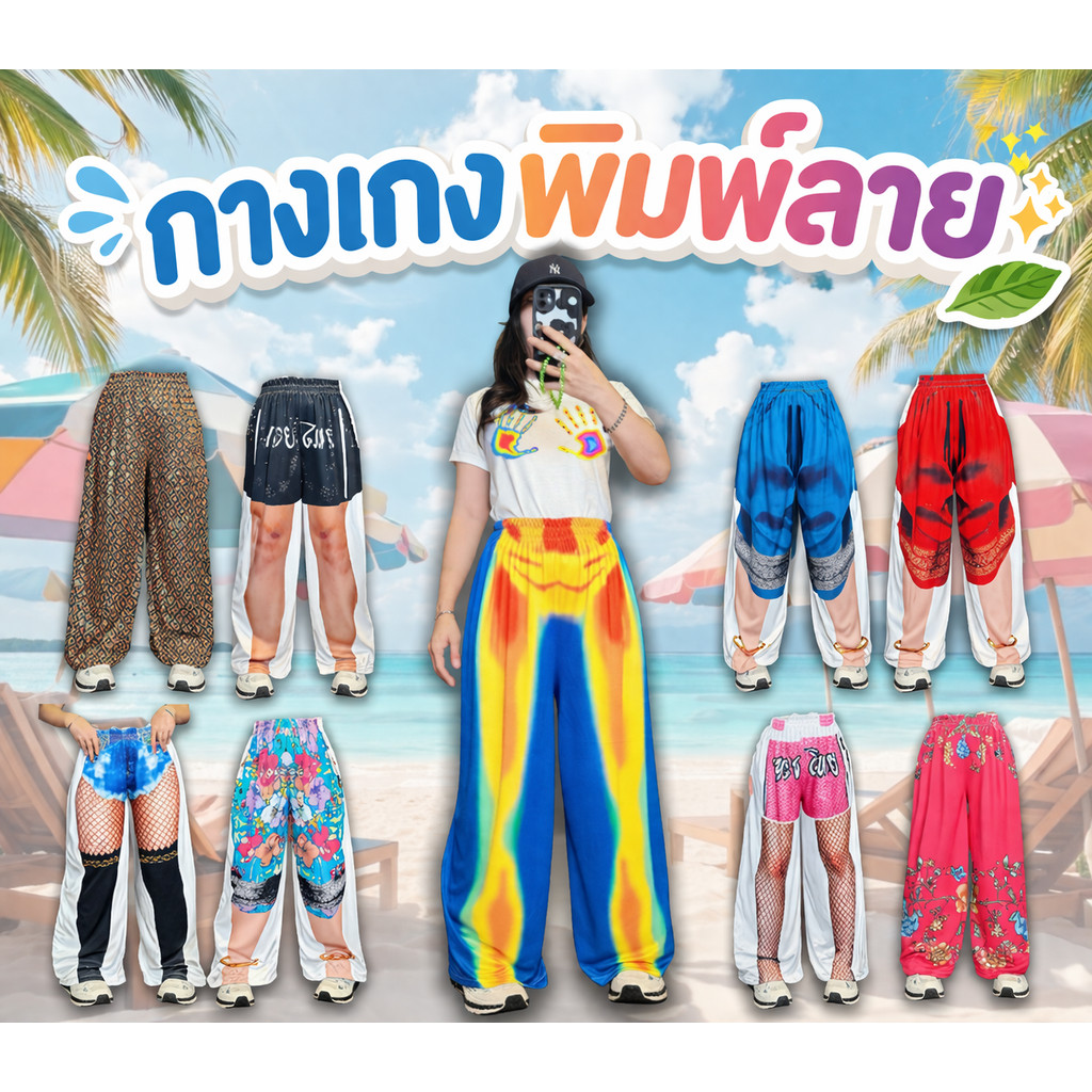 กางเกงลายกราฟฟิกแฟชั่น ดีไซน์โดดเด่น [ส่งจากไทย] 1-3วันถึง ส่งฟรี