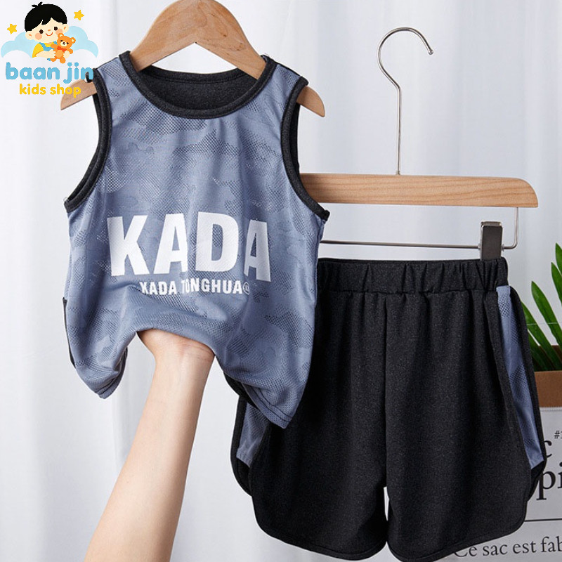 [กรุงเทพฯ จัดส่ง] กรุงเทพพร้อมสต็อกเด็กตาข่ายระบายอากาศเสื้อกล้ามและกางเกงขาสั้นชุดอินเทรนด์เสื้อผ้าฤดูร้อนสําหรับ1-9ย ชายหญิง