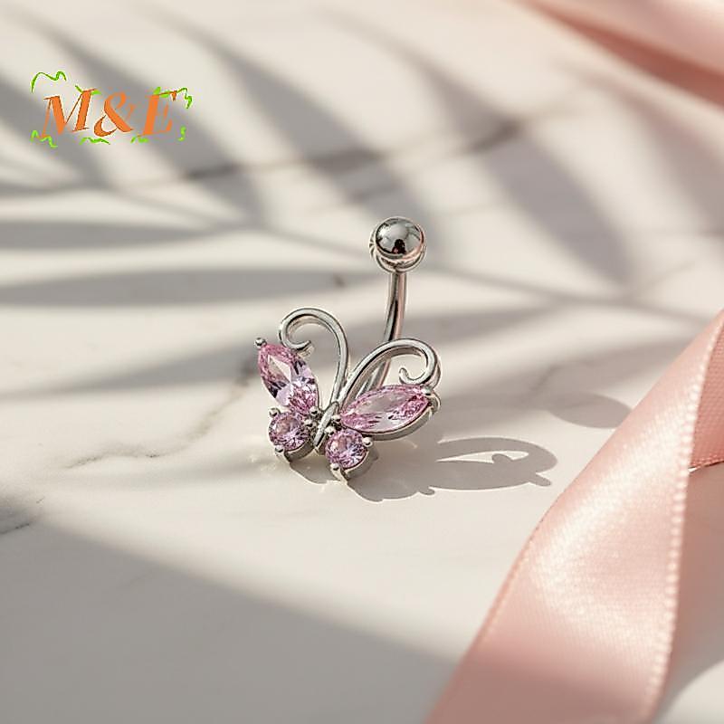 [M&E] Hypoallergenic Zircon Butterfly Belly Button Ring 1PC Navel Jewelry for Women Girls Summer Vacation Accessory [ใหม่]