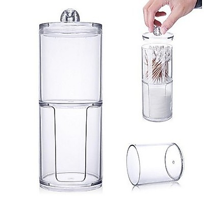 TP102 2 In 1 Round Cotton Swab Box และอะคริลิค Cotton Bud Organizer