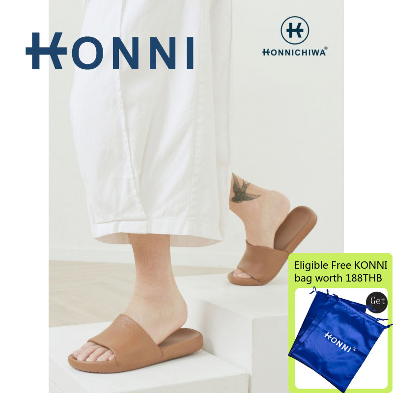 KONNI.รองเท้าแตะ  รองเท้าแบบสวม   ใส่ในบ้าน ห้องน้ำ สีทึบเรียบง่าย นุ่มสบาย ผู้ชาย ผู้หญิง  กันลื่น น้ำหนักเบา AKIO