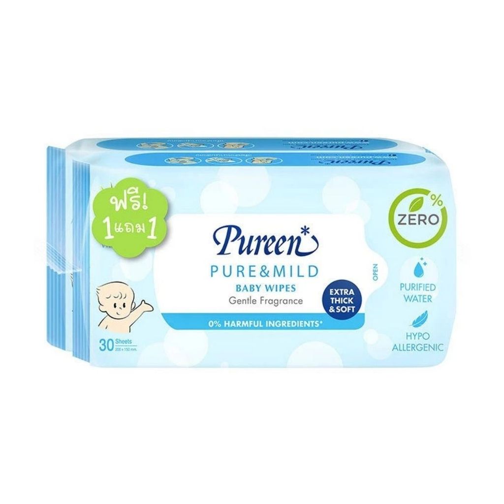 เพียวรีน ทิชชูเปียกเพียวแอนด์มายด์ Pureen Pure & Mild Wipes 30Sheet