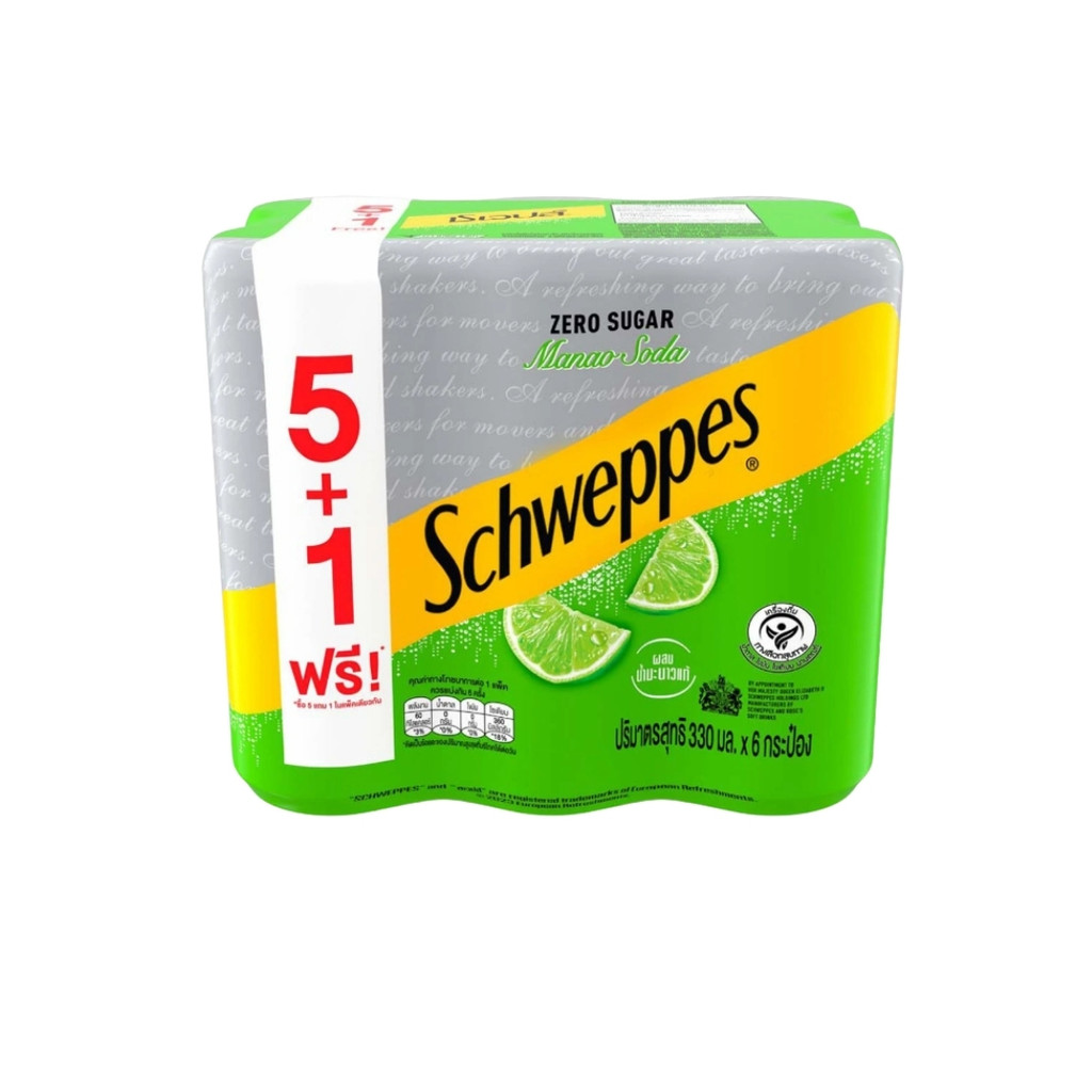 ชเวปส์ โซดากลิ่นมะนาวสูตรไม่มีน้ำตาล Schweppes Zero Sugar Lime 330ml. Pack6