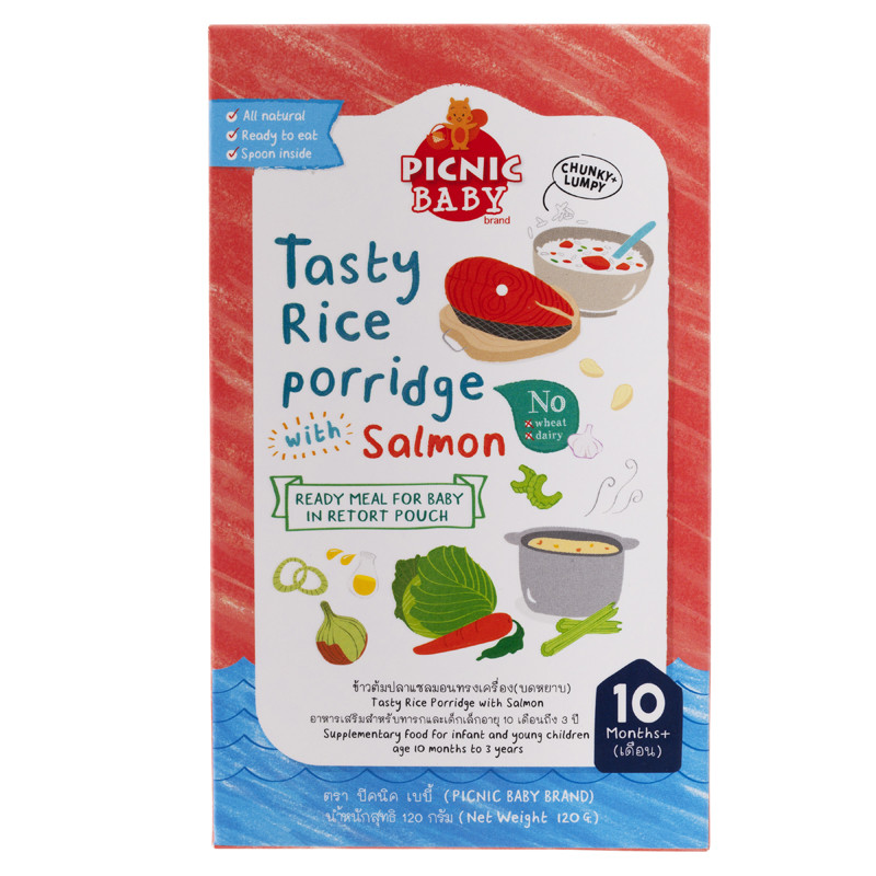 ปิคนิคเบบี้อาหารเสริมเด็กสุตรข้าวต้มปลาแซลมอนทรงเครื่อง 120ก PicnicBaby TastyRice Salmon120 [8857056002517 ]