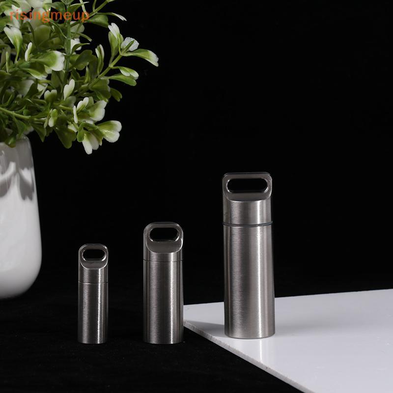 [risingmeup] Titanium Mini Waterproof Pill Box Portable Pill Container Pill Storage Case ใหม่