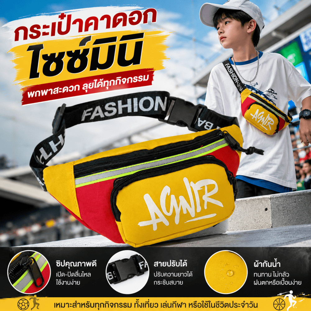 กระเป๋าคาดเอวขนาดเล็กสำหรับเด็ก พิมพ์ลายตัวอักษร กันน้ำ พกพาสะดวก เหมาะสำหรับกิจกรรมกลางแจ้ง