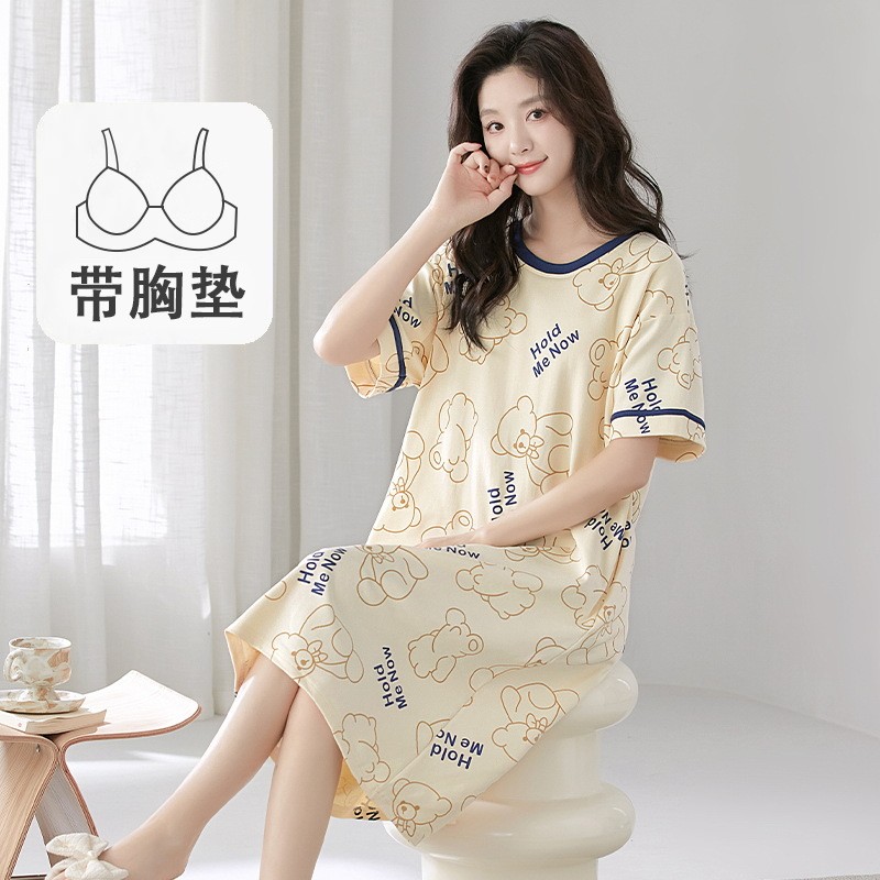 ฤดูร้อนสไตล์ใหม่แขนสั้นชุดนอนชิ้นเดียวหลวมการ์ตูนคอกลมสามารถสวมใส่นอก