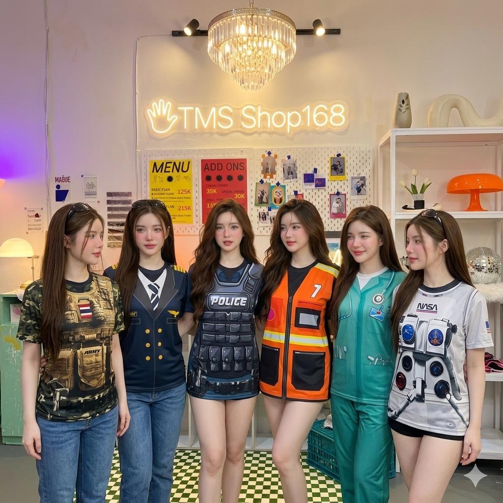 เสื้อยืดแฟชั่นลายอาชีพในฝัน หมอ ตำรวจ ทหาร ดับเพลิง นักบิน อวกาศ คอสเพลย์ เท่ๆ ใส่ได้ทุกเพศ R-07-R-12
