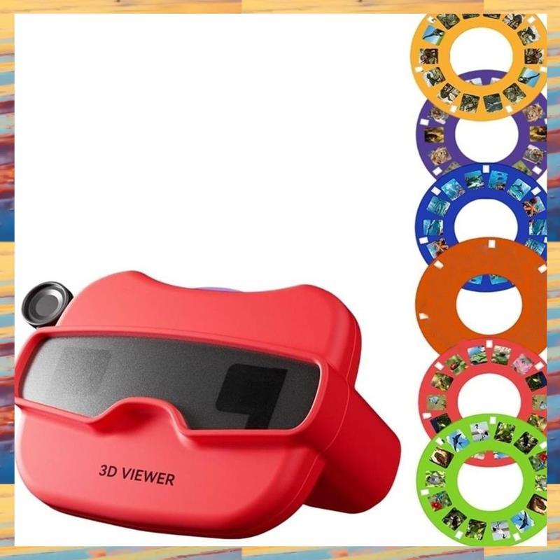 [LMQN] 3D สไลด์กล้องของเล่นเด็ก 6 ม้วน 3D สามมิติ Viewer ของเล่น 2 สีแบบพกพา 3D สไลด์ดู Finder สีแดง